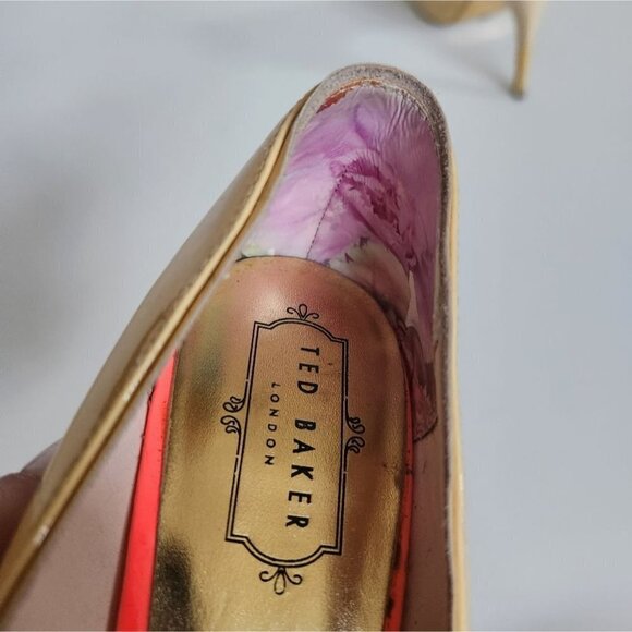 TED BAKER | Patent leather pumps open toe yellow heels sz 38.5 - Picture 6 of 6